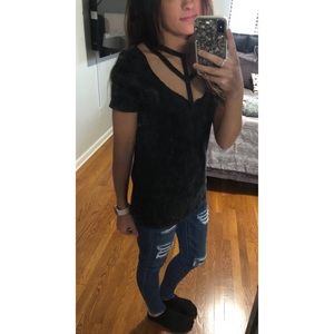 Black Acid Wash Cut Out Shirt